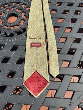 Vintage Rochas Paris Silk Geometric Tie Yellow Blue France